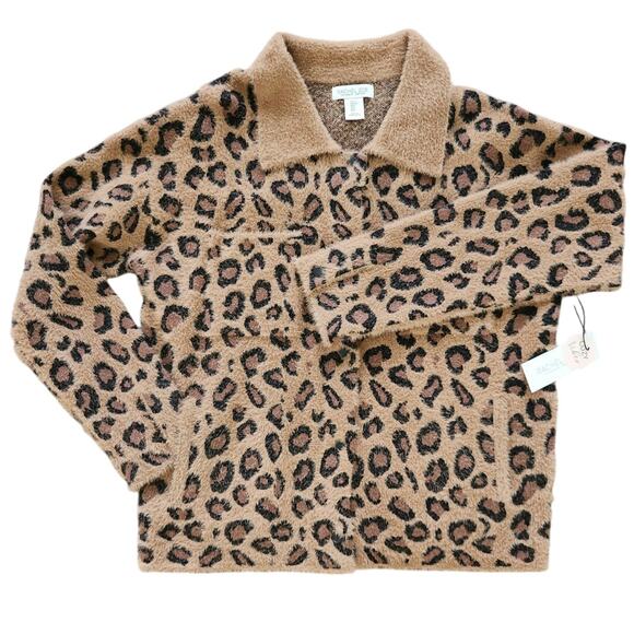 RACHEL ZOE NWT Leopard print faux fur sweater size large snaps - Picture 1 of 9